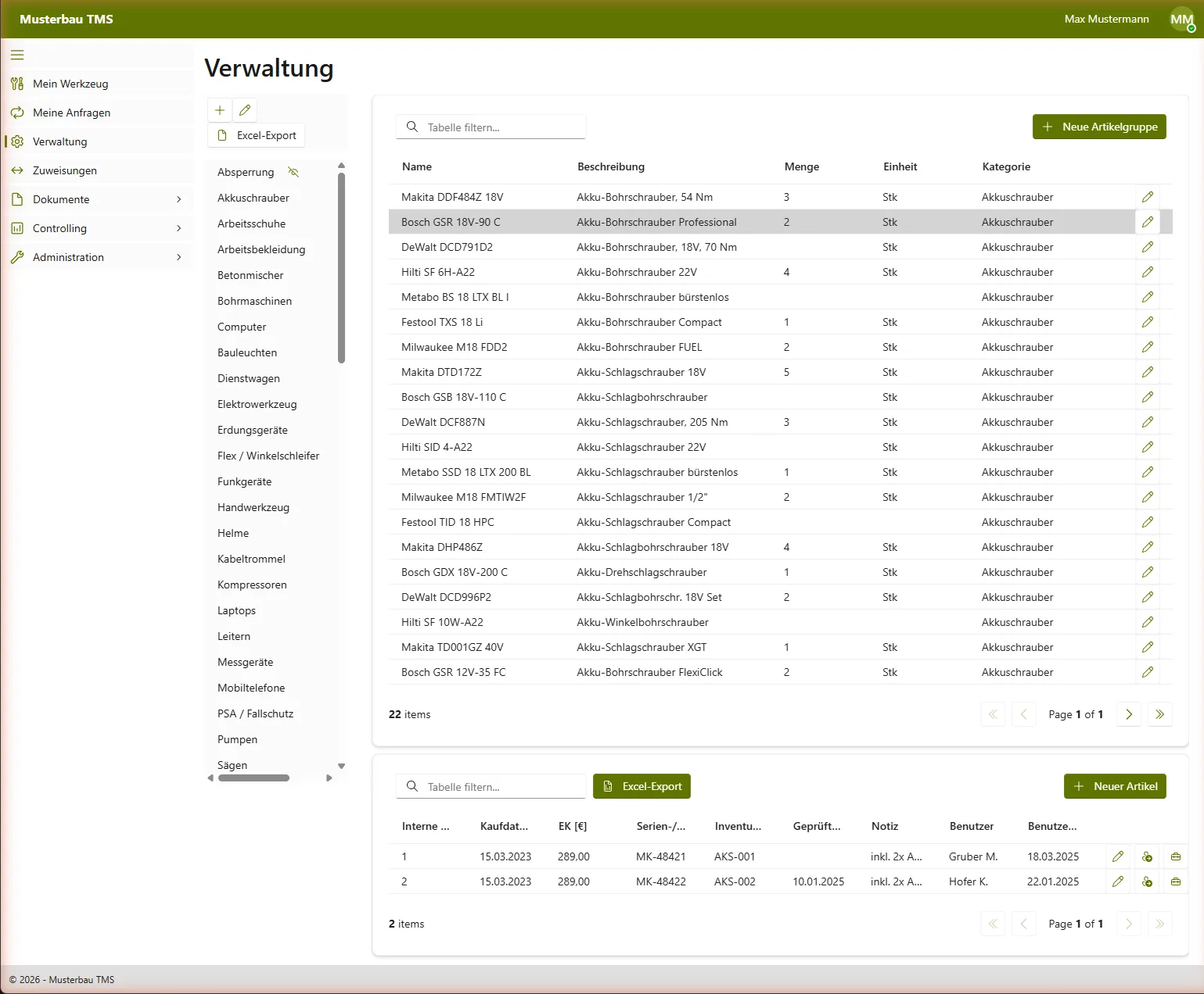 TMS — Werkzeugverwaltung